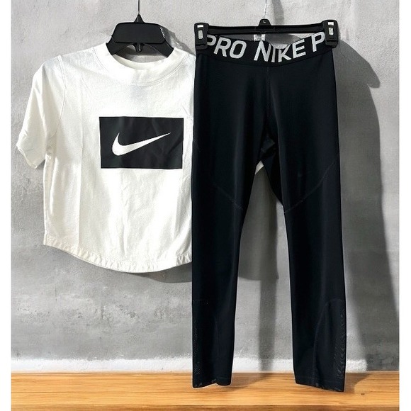 Nike women's pro training Lot leggings Size S Small Crop Top T Shirt White Black - Picture 12 of 12